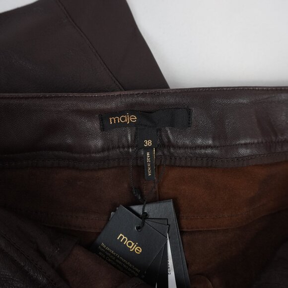 Maje Plutoma Flared Leather Trousers In Marron Brown Women's Size EU 38 - NWT - Picture 8 of 12